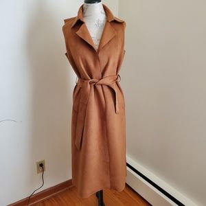 New York and Company brown suede long vest jacket